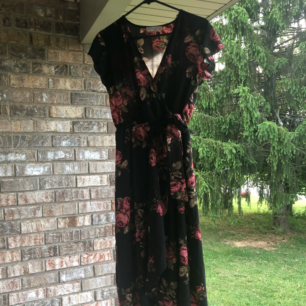 Floral high low wrap dress